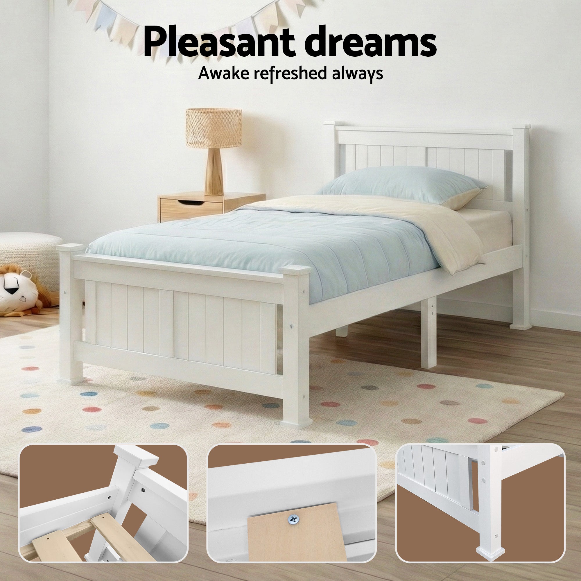 King Single Bed Frame Pine Wood - White