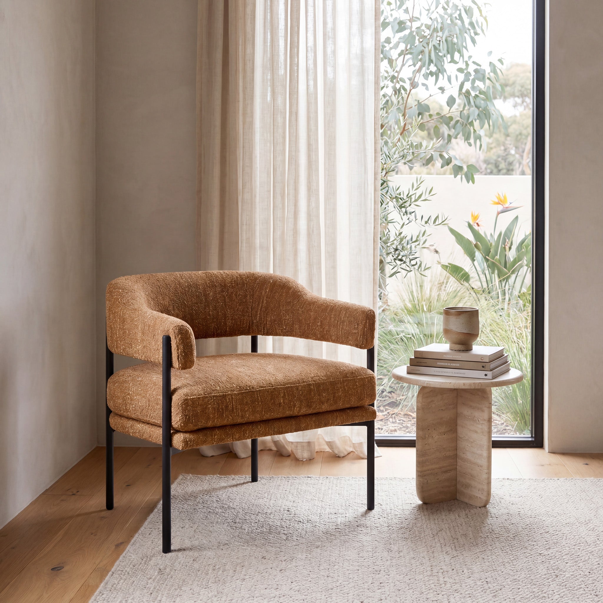 Ginger Brown Fabric Armchair - Black Legs - image 2