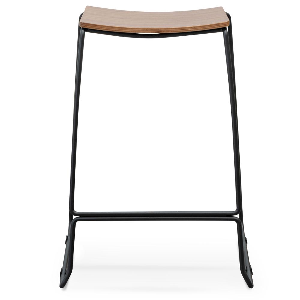 Bar Stool With Walnut Timber Seat - Black Frame