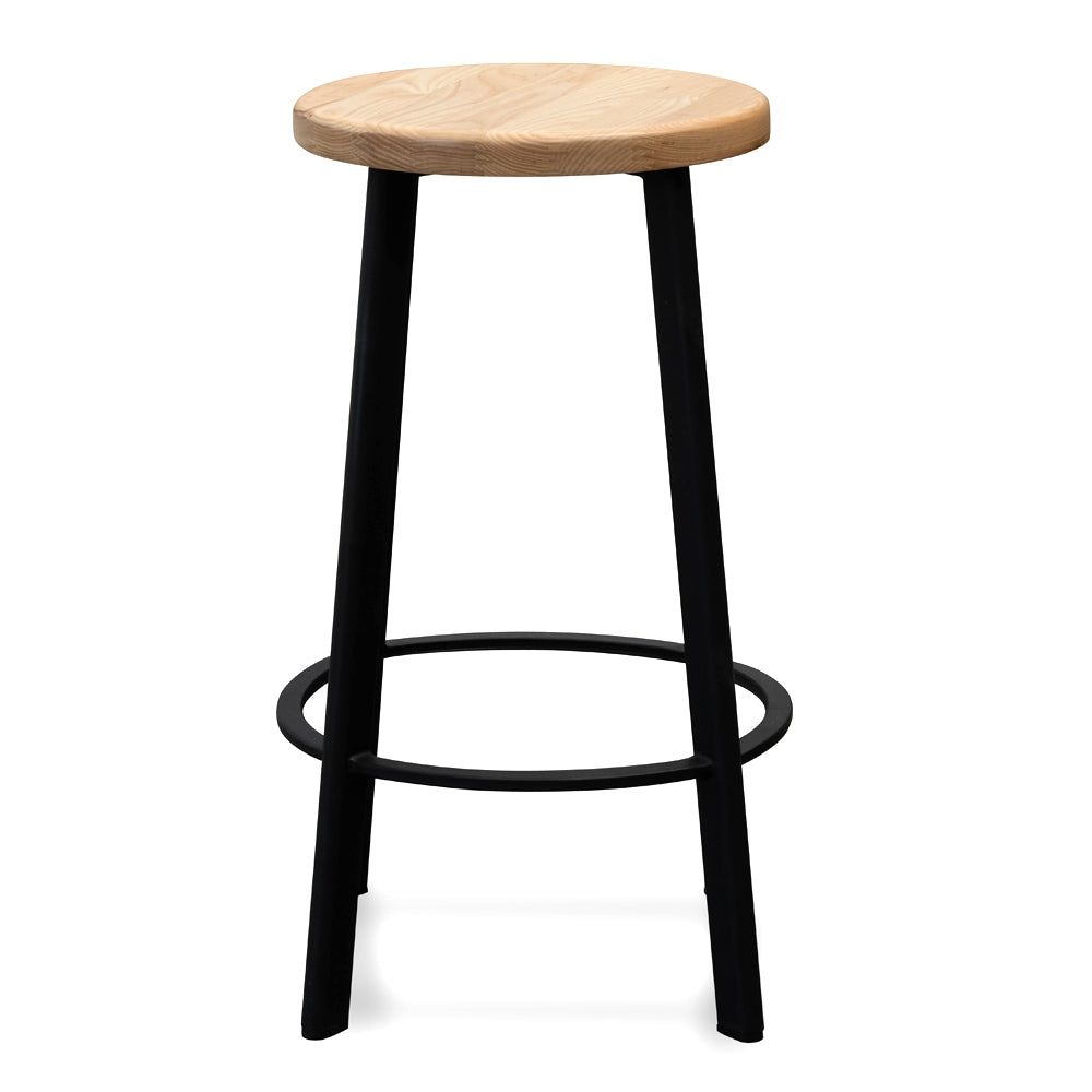 65cm Bar Stool -With Natural Timber Seat - Black Frame (Set of 2) - image 3