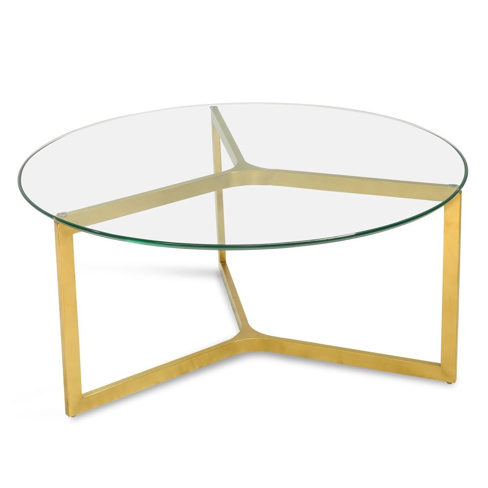 CCF2352-KS 85cm Glass Round Coffee Table - Gold Base