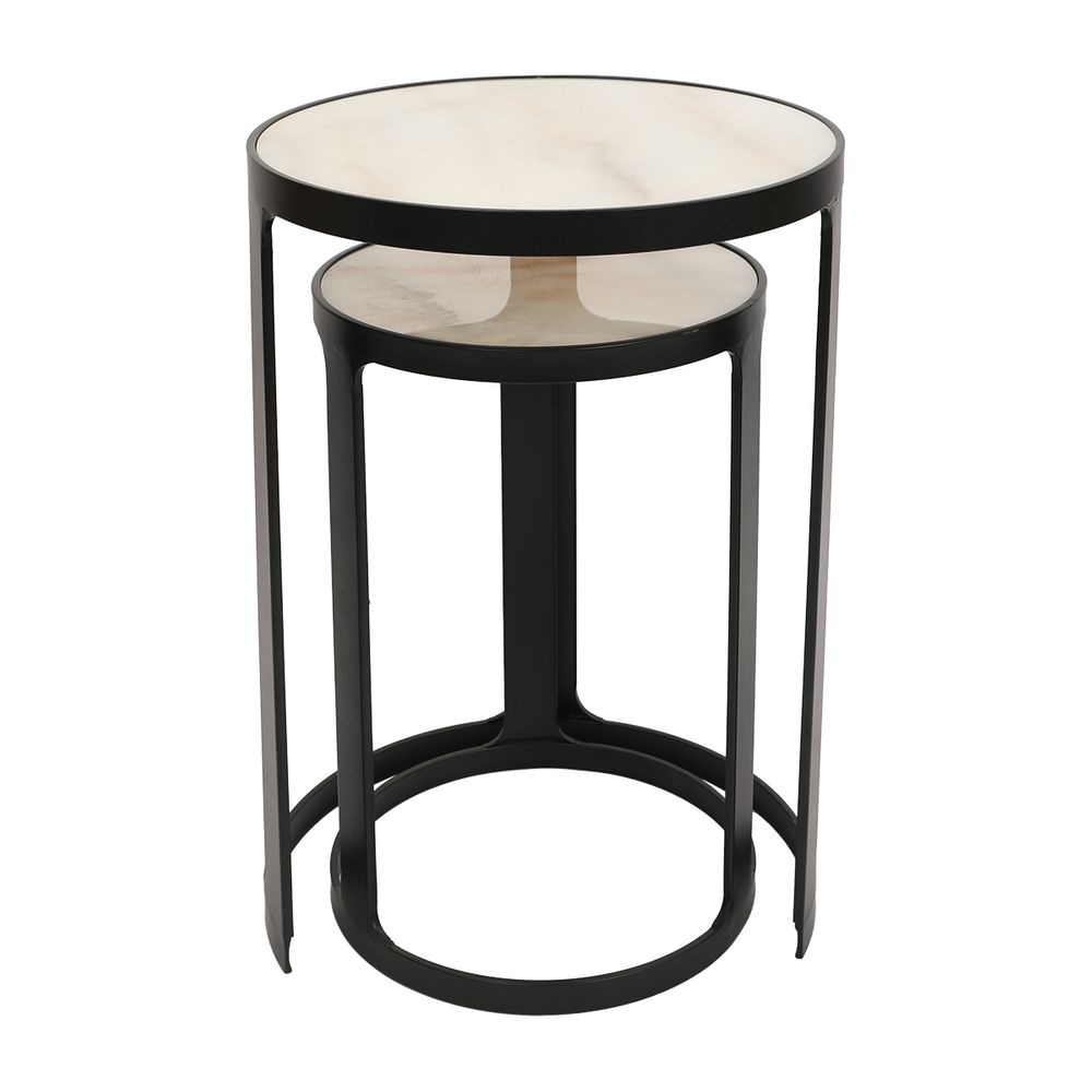 Isabelle Marble Nesting Side Tables - Black