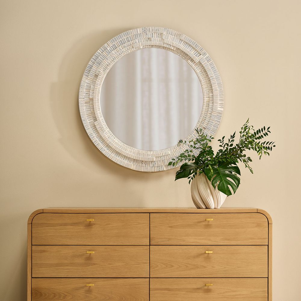 Dunbar Round Wall Mirror - White