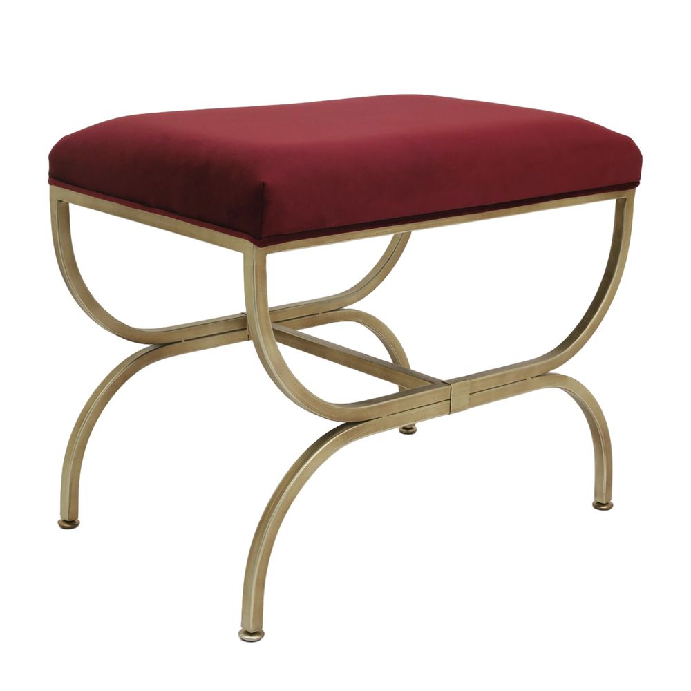 Novak Antique Gold Iron Stool - Mulberry Velvet