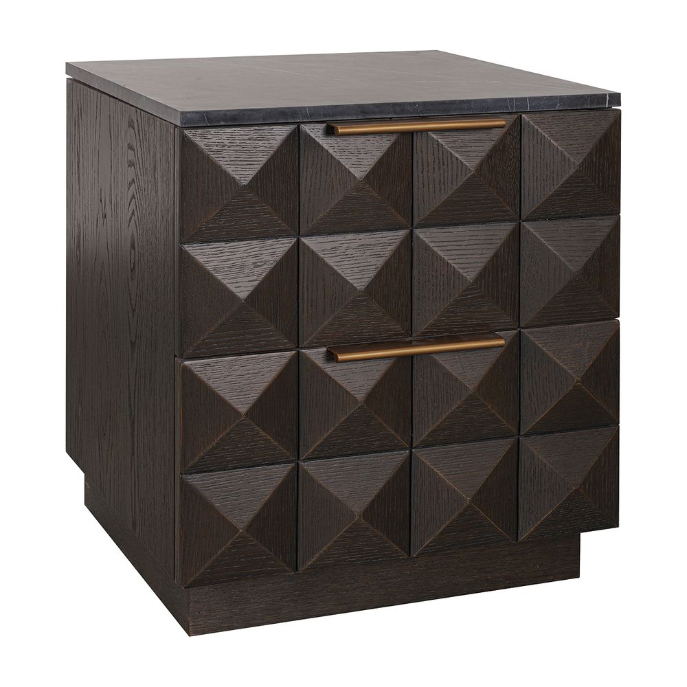 Benedict Smoked Oak Bedside Table - Black Marble