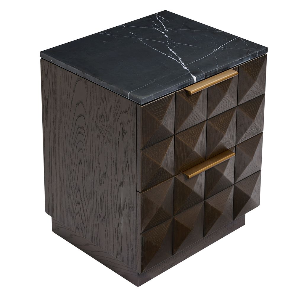 Benedict Smoked Oak Bedside Table - Black Marble