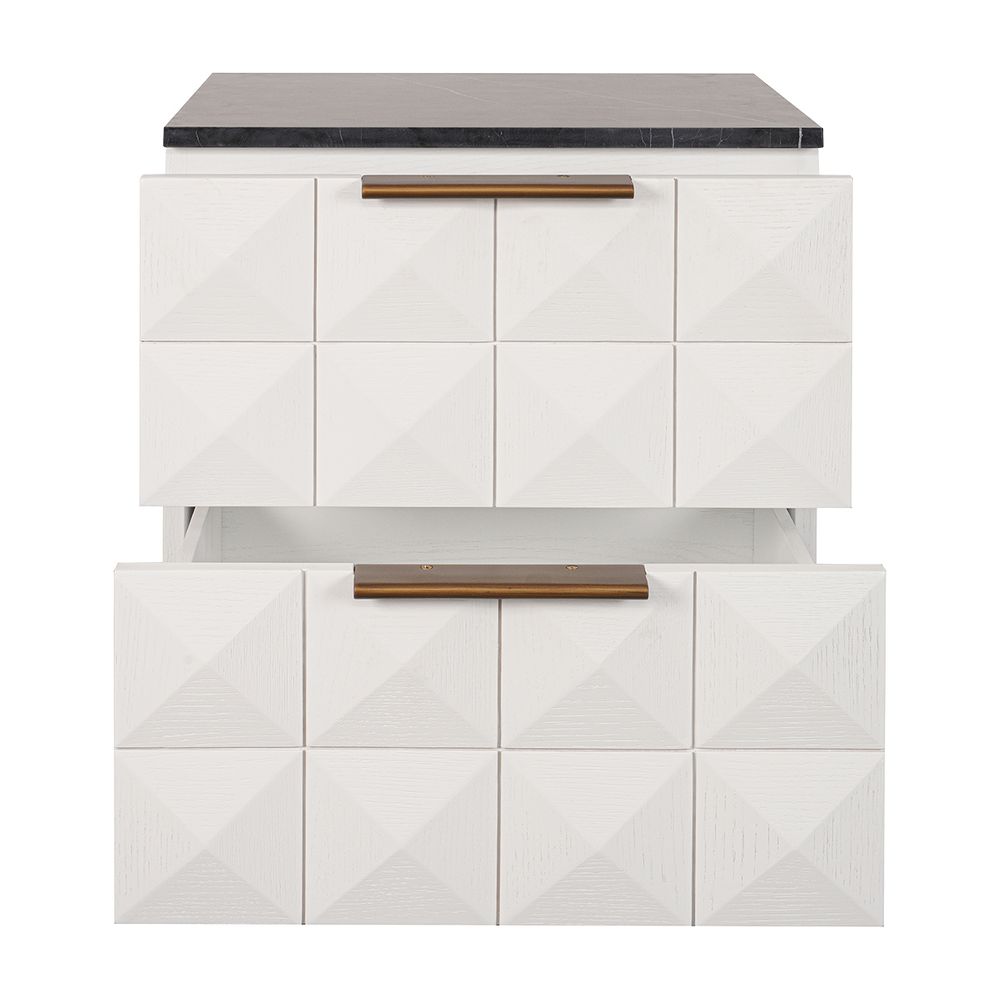 Benedict White Oak Bedside Table - Black Marble