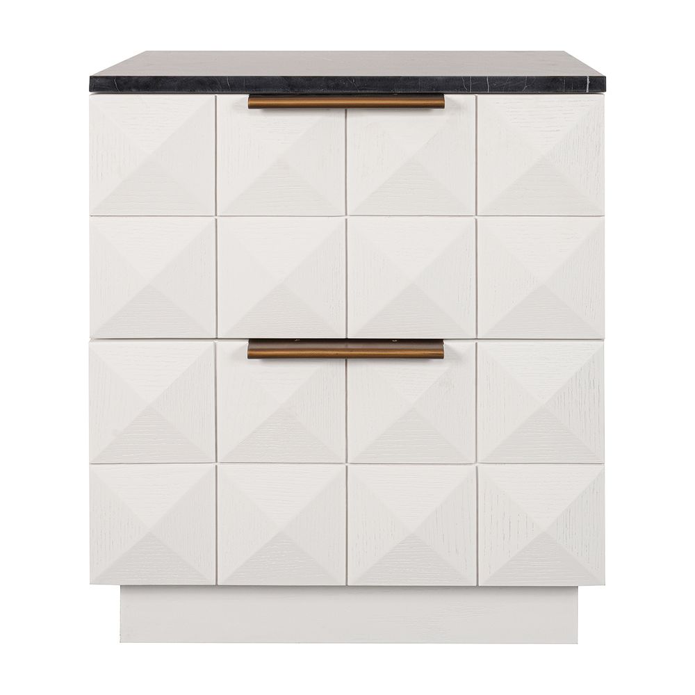 Benedict White Oak Bedside Table - Black Marble