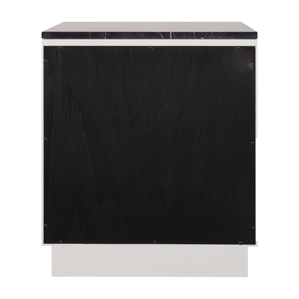 Benedict White Oak Bedside Table - Black Marble