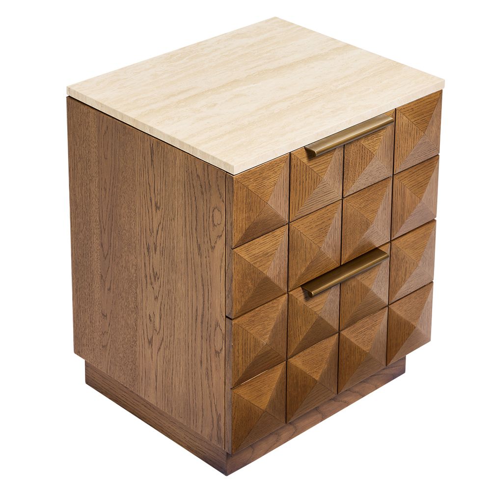 Benedict Walnut Bedside Table - Black Marble
