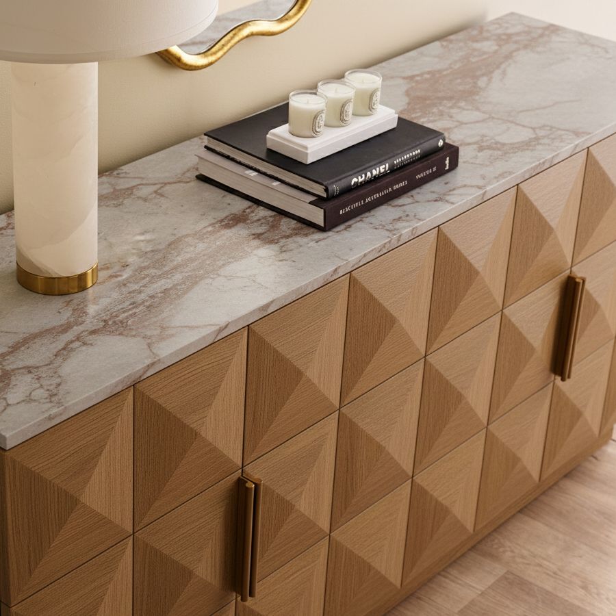 Benedict Natural Oak Buffet - Black Marble