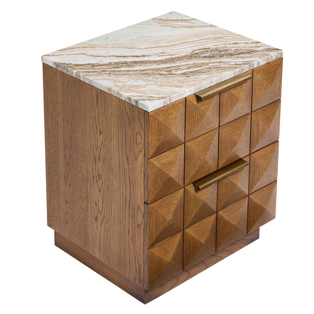Benedict Walnut Bedside Table - Black Marble