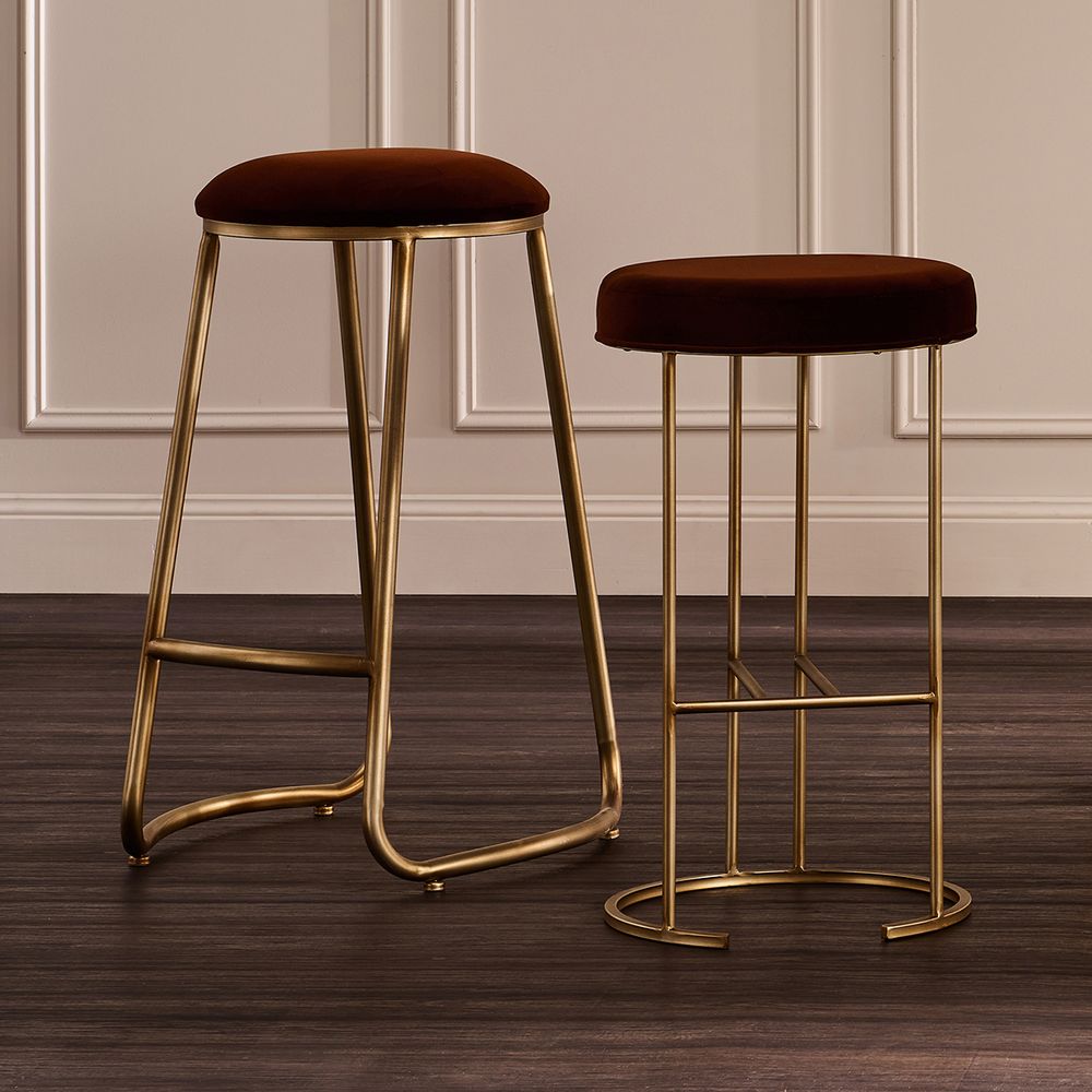 Blackley Gold Iron Kitchen Stool - Dark Chocolate Velvet