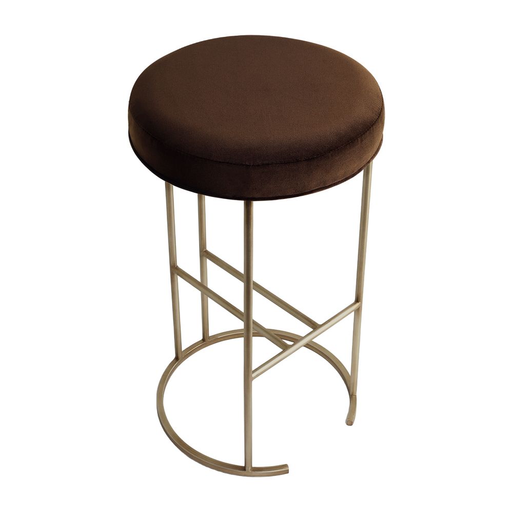Blackley Gold Iron Kitchen Stool - Dark Chocolate Velvet