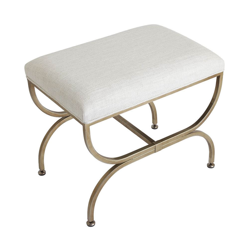 Novak Antique Gold Iron Stool - Natural Linen