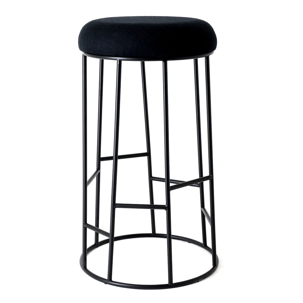 Aiden Black Steel Bar Stool - Black Linen