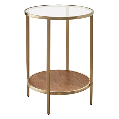 Chloe Glass and Timber Side Table - Gold