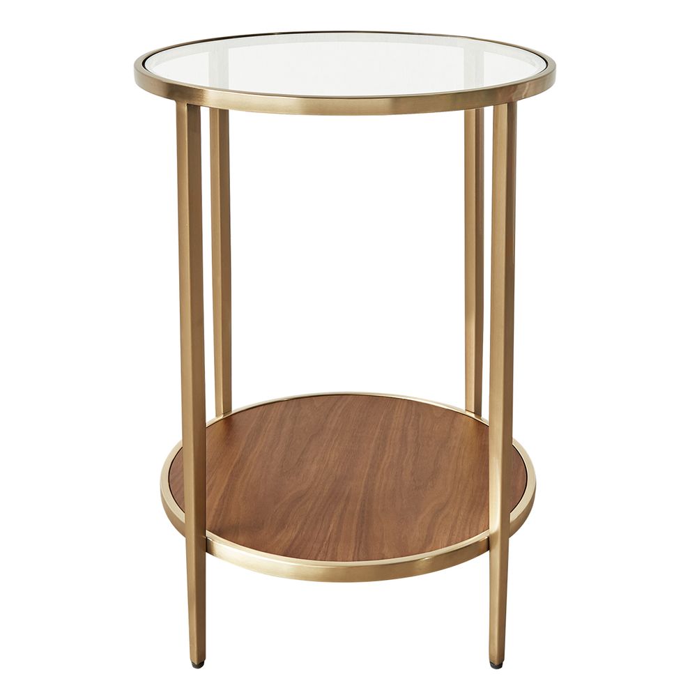 Chloe Glass and Timber Side Table - Gold