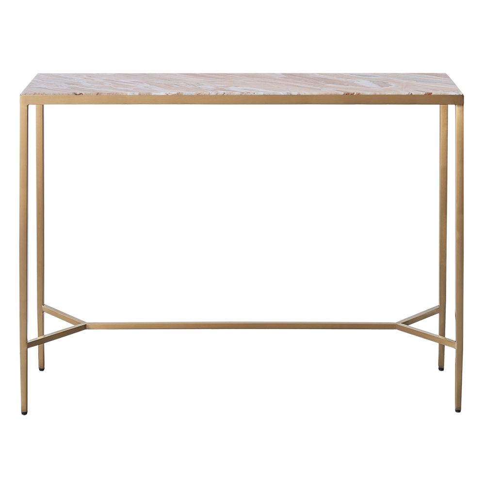 Chloe 110cm Pink Marble Console Table - Gold