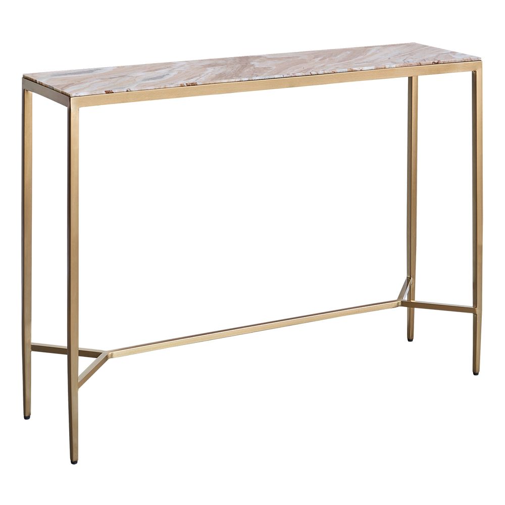 Chloe 110cm Pink Marble Console Table - Gold