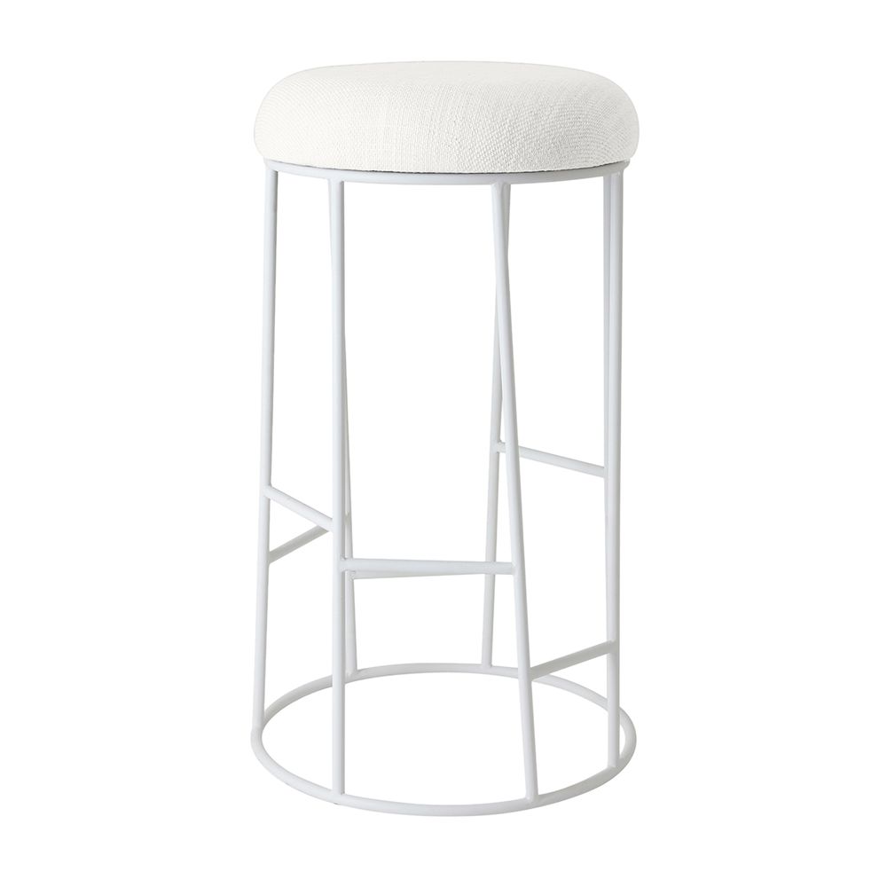 Aiden White Steel Bar Stool - Natural Linen
