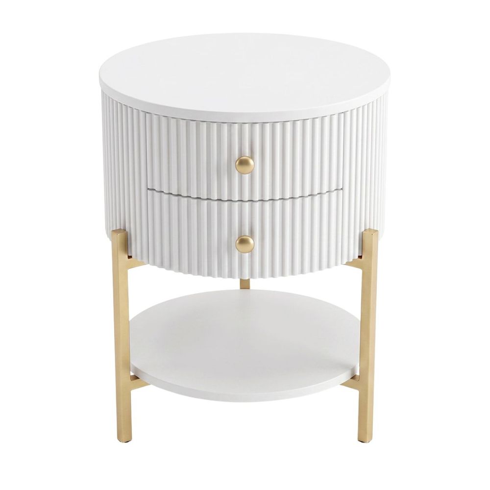 Aimee Round Bedside Table - White
