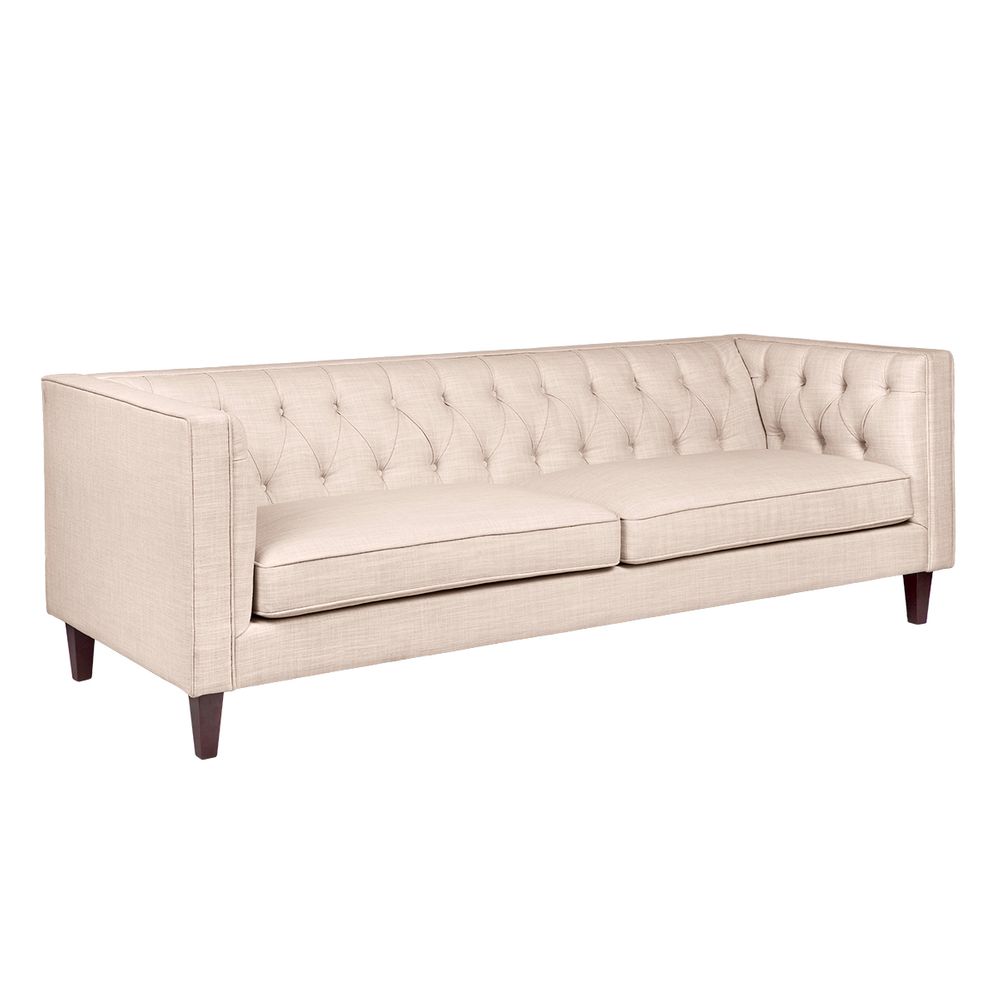 Tuxedo 3 Seater Tufted Sofa - Fawn Linen