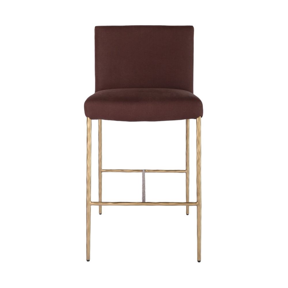 Heston Brass Kitchen Stool with Back - Chocolate Linen