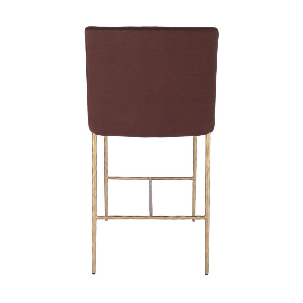 Heston Brass Kitchen Stool with Back - Chocolate Linen