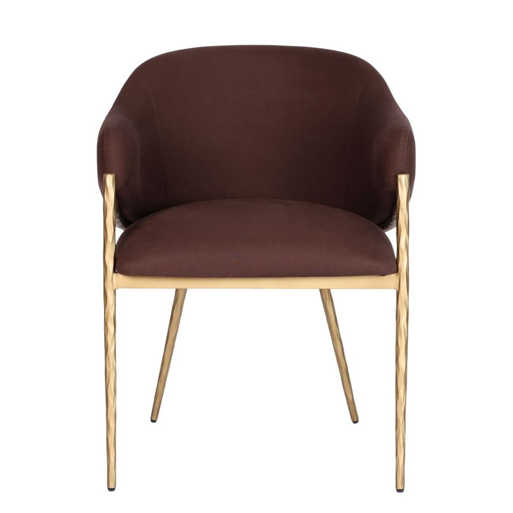 Heston Brass Dining Chair with Arms - Chocolate Linen