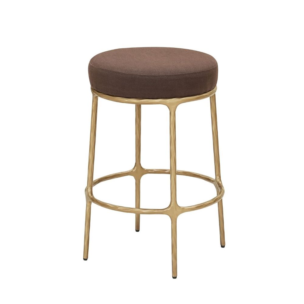Heston Brass Kitchen Stool - Chocolate Linen