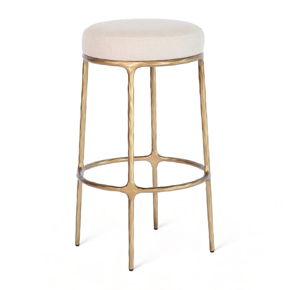 Heston Brass Bar Stool - Natural Linen