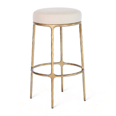 Heston Brass Bar Stool - Natural Linen