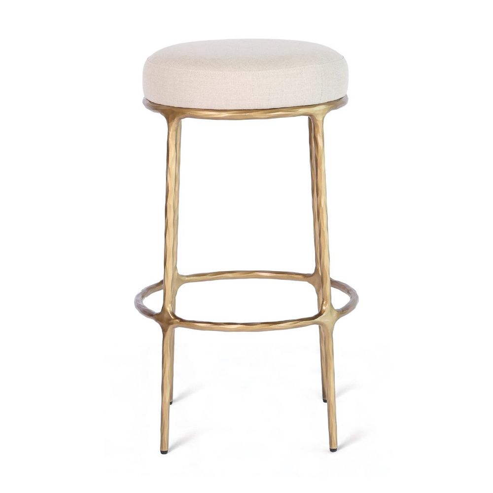 Heston Brass Bar Stool - Natural Linen