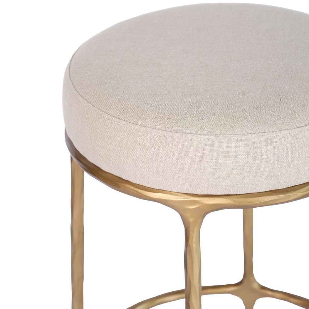 Heston Brass Bar Stool - Natural Linen