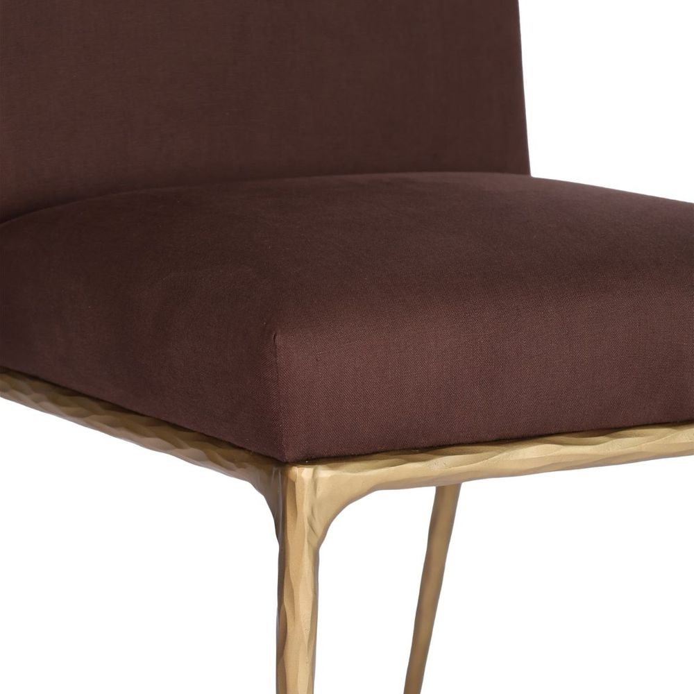 Heston Brass Dining Chair - Chocolate Linen