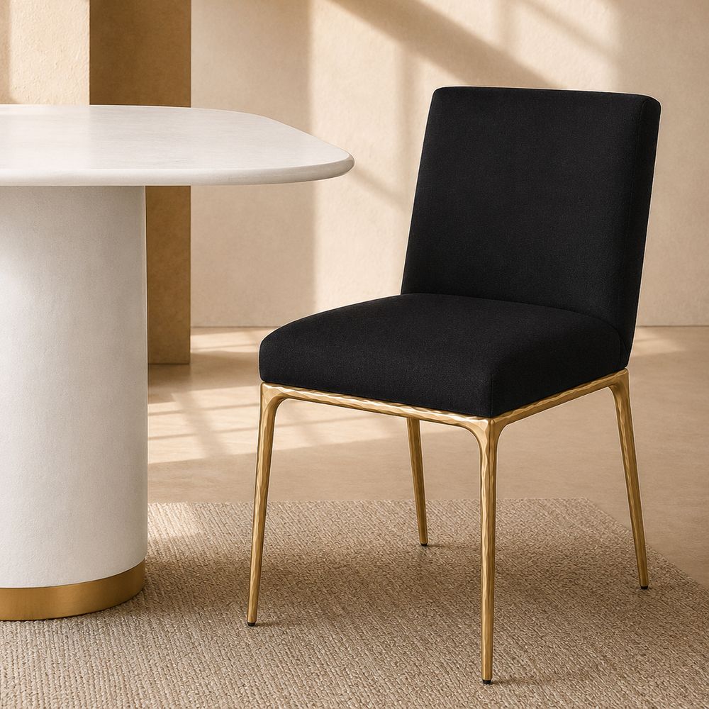 Heston Brass Dining Chair - Black Linen