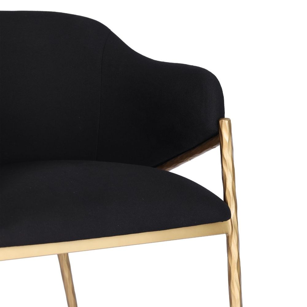 Heston Brass Dining Chair with Arms - Black Linen