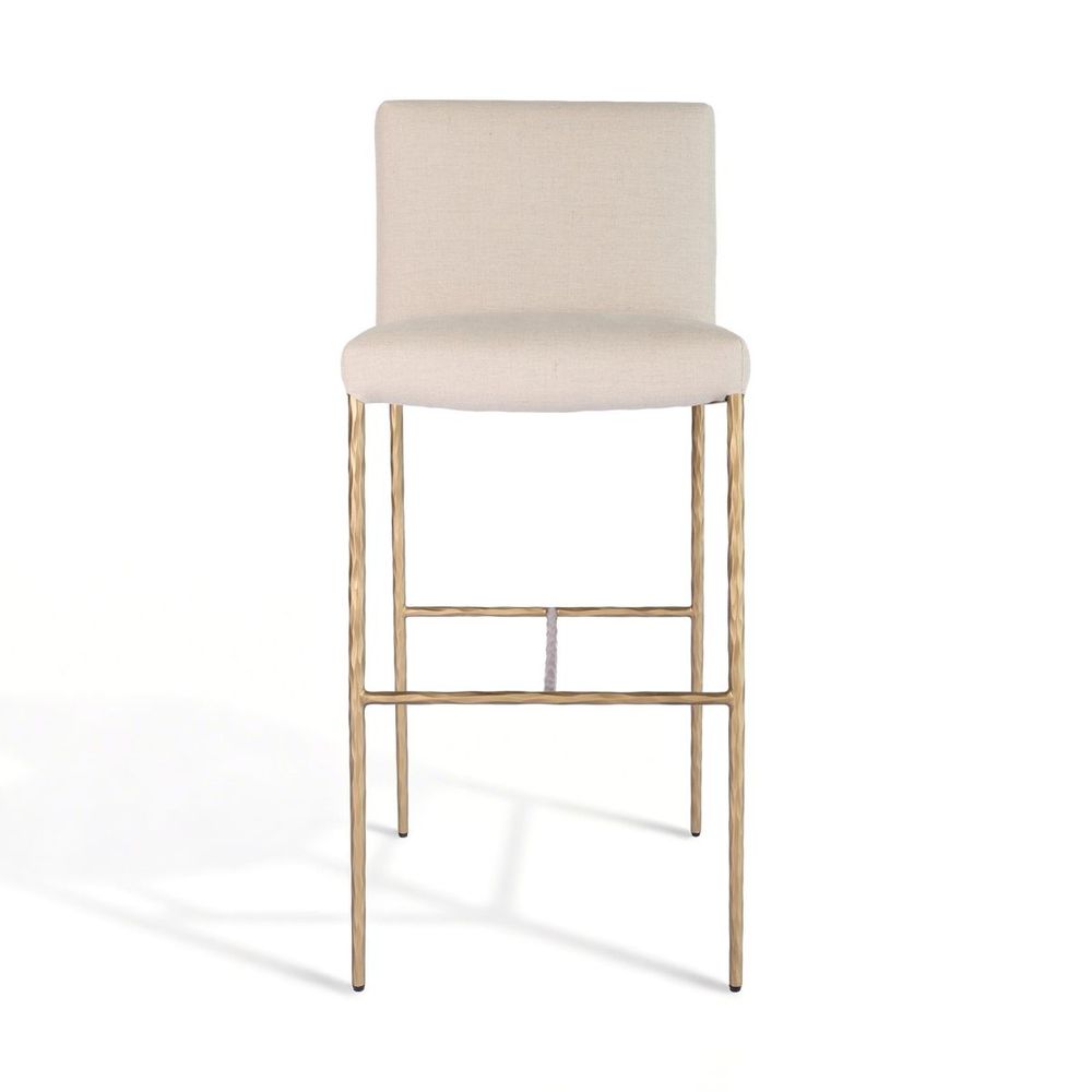 Heston Brass Bar Stool with Back - Natural Linen