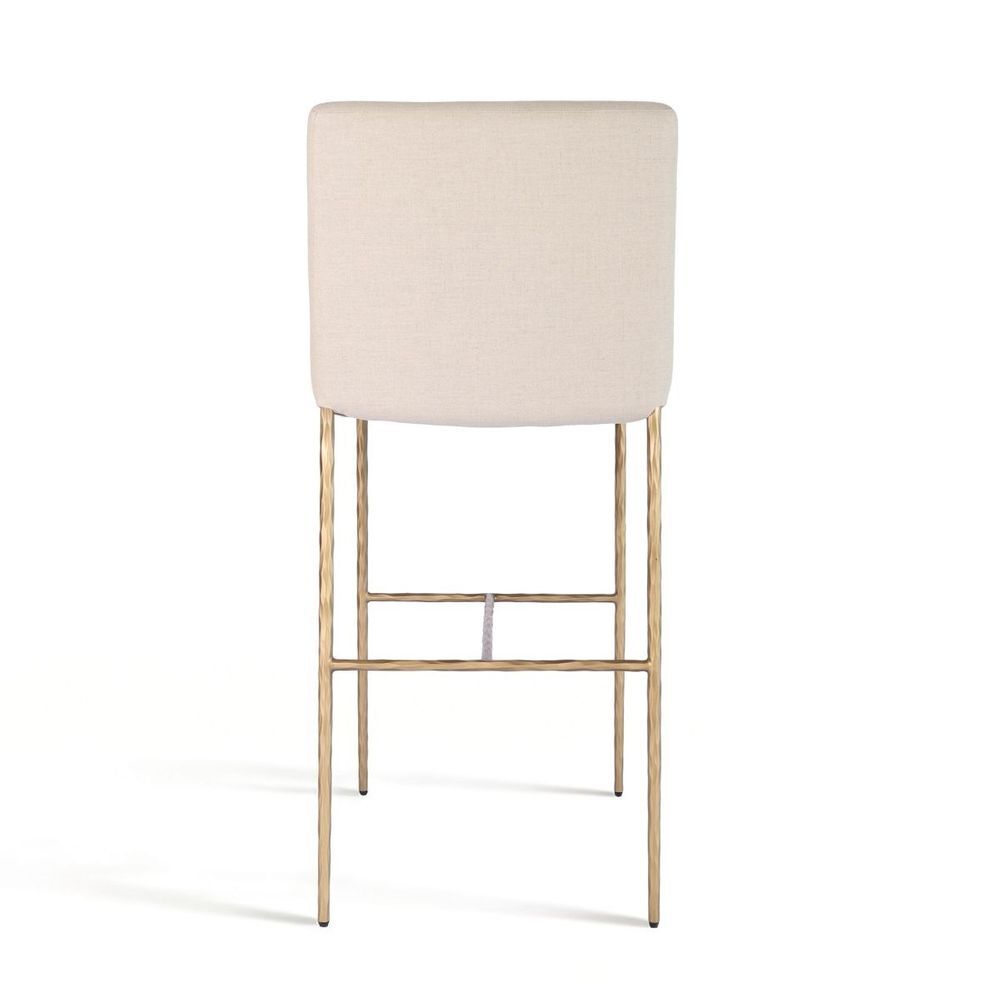 Heston Brass Bar Stool with Back - Natural Linen
