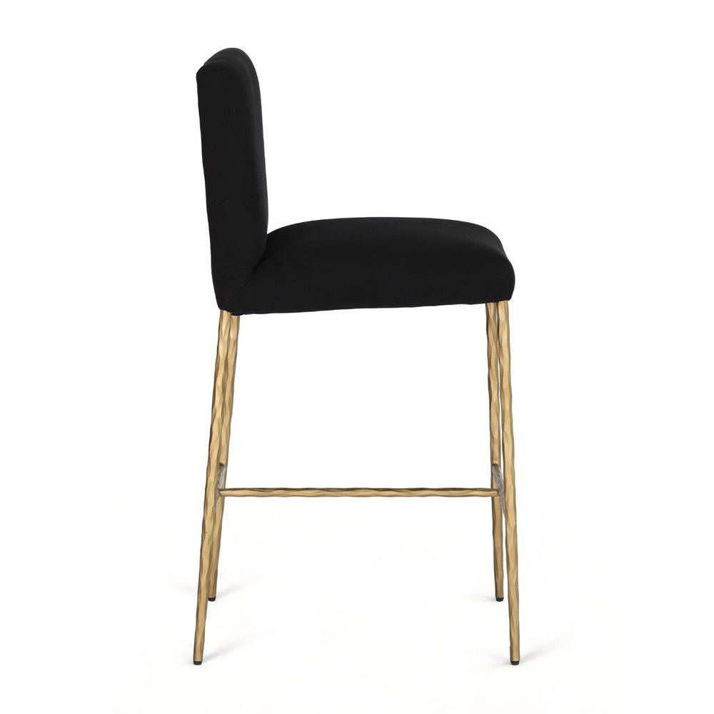 Heston Brass Kitchen Stool with Back - Black Linen