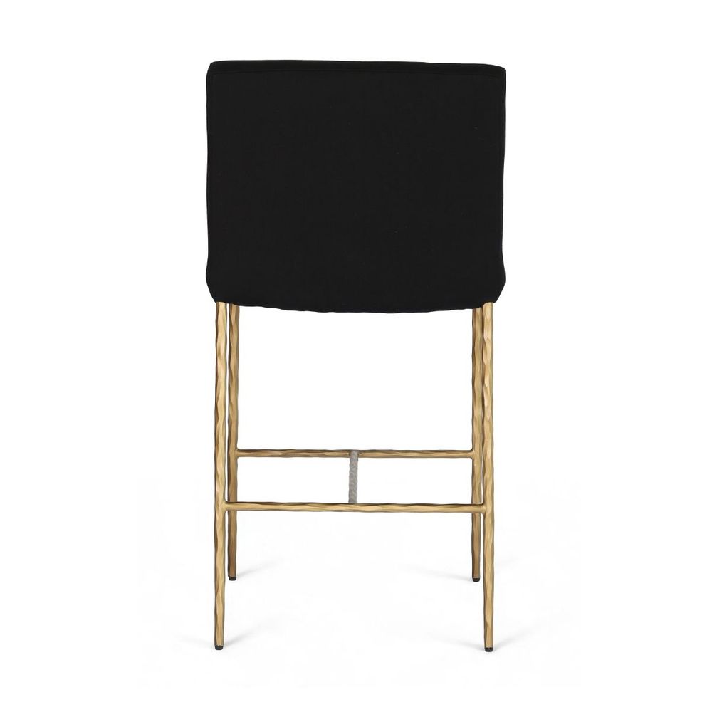 Heston Brass Kitchen Stool with Back - Black Linen