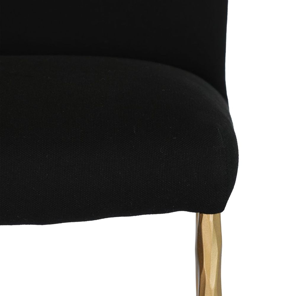 Heston Brass Kitchen Stool with Back - Black Linen