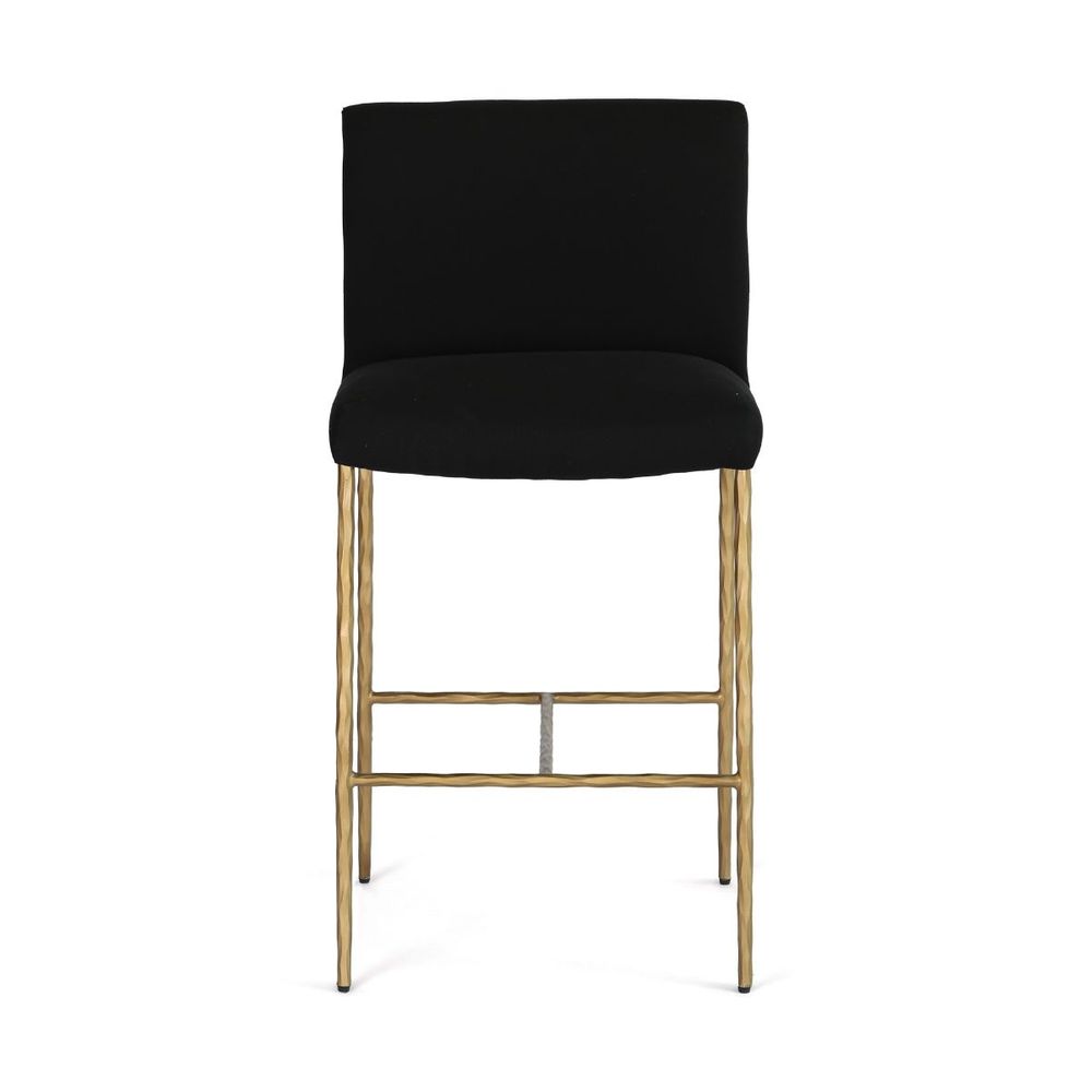 Heston Brass Kitchen Stool with Back - Black Linen