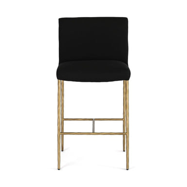 Heston Brass Kitchen Stool with Back - Black Linen