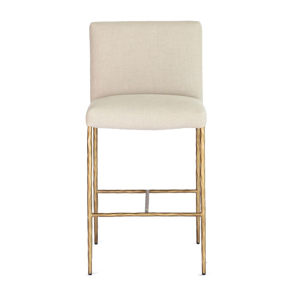Heston Brass Kitchen Stool with Back - Natural Linen