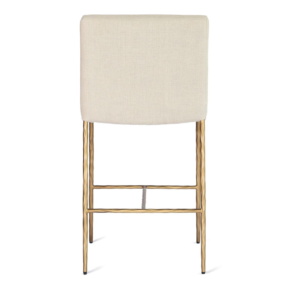 Heston Brass Kitchen Stool with Back - Natural Linen