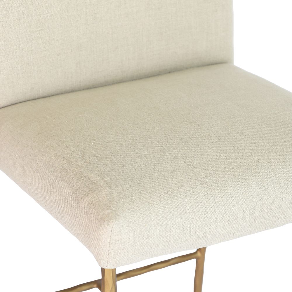 Heston Brass Kitchen Stool with Back - Natural Linen