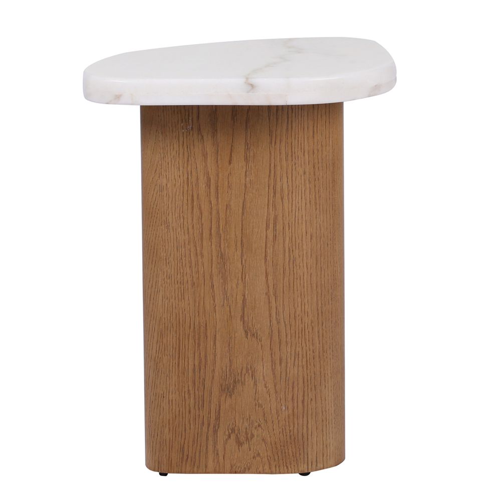 Solstice Ivory Cloud Marble Side Table - Oak