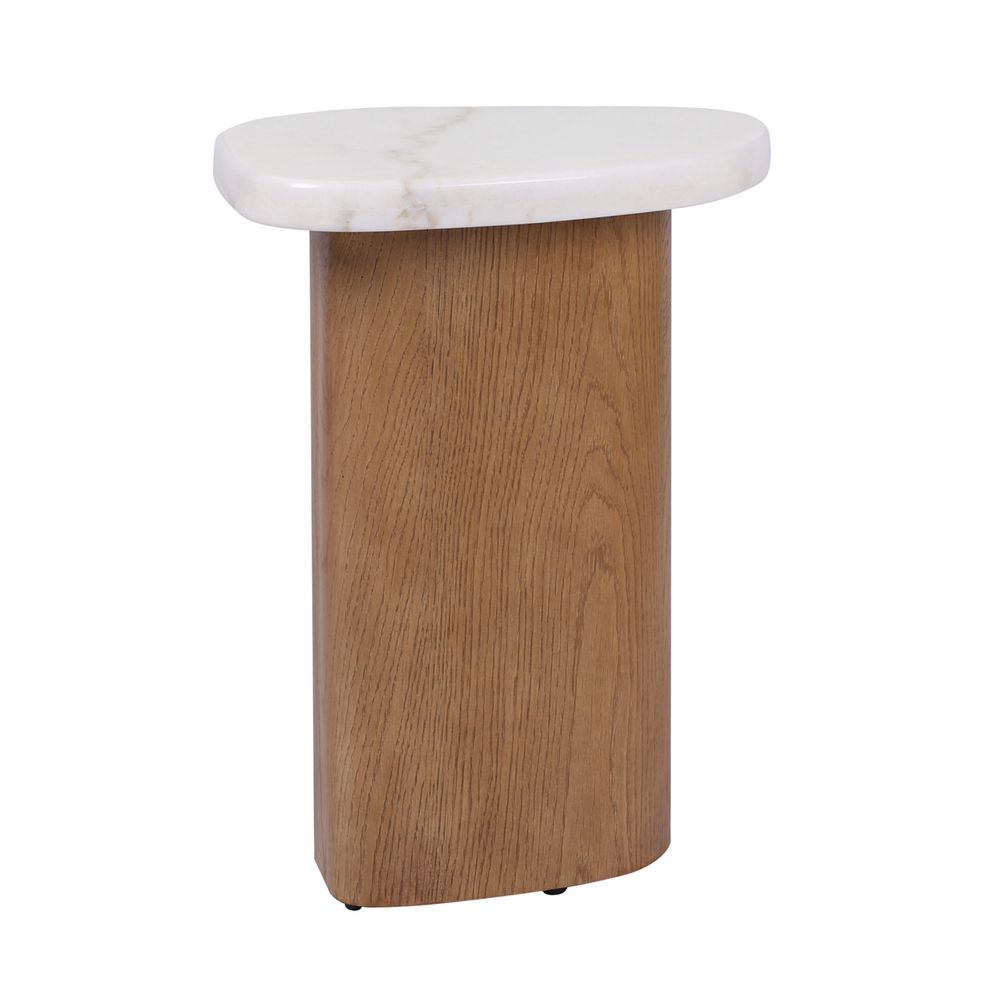 Solstice Ivory Cloud Marble Side Table - Oak